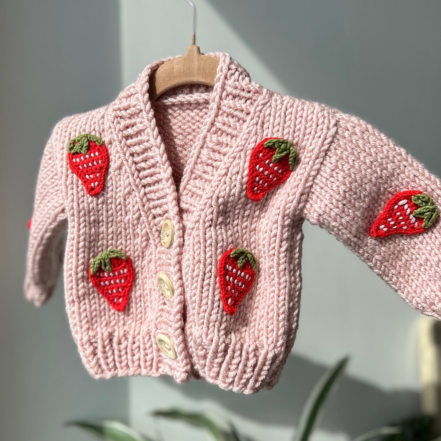 0-3months Pink Chunky Knit Strawberry Cardigan