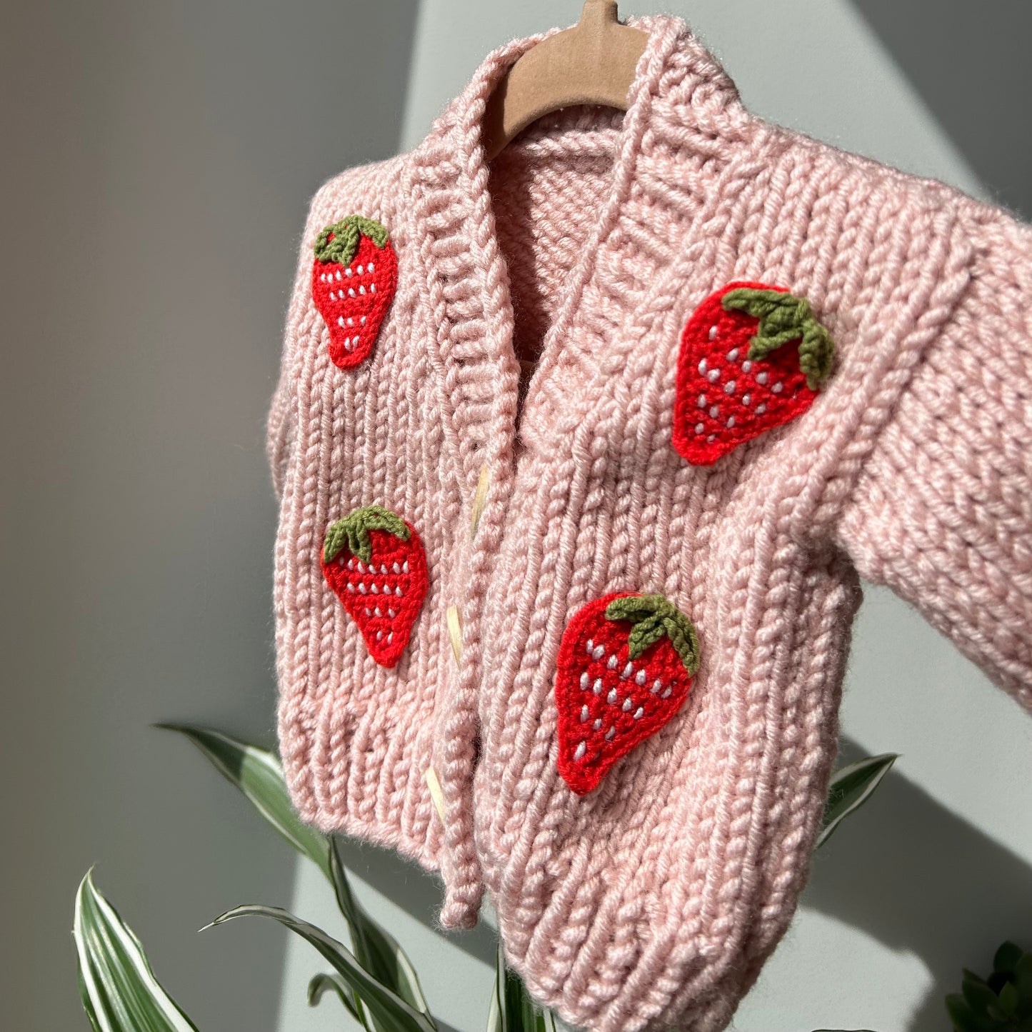 0-3months Pink Chunky Knit Strawberry Cardigan