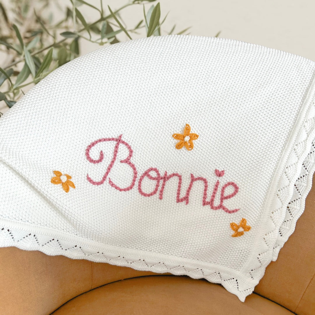 Cotton knit scallop edge blanket