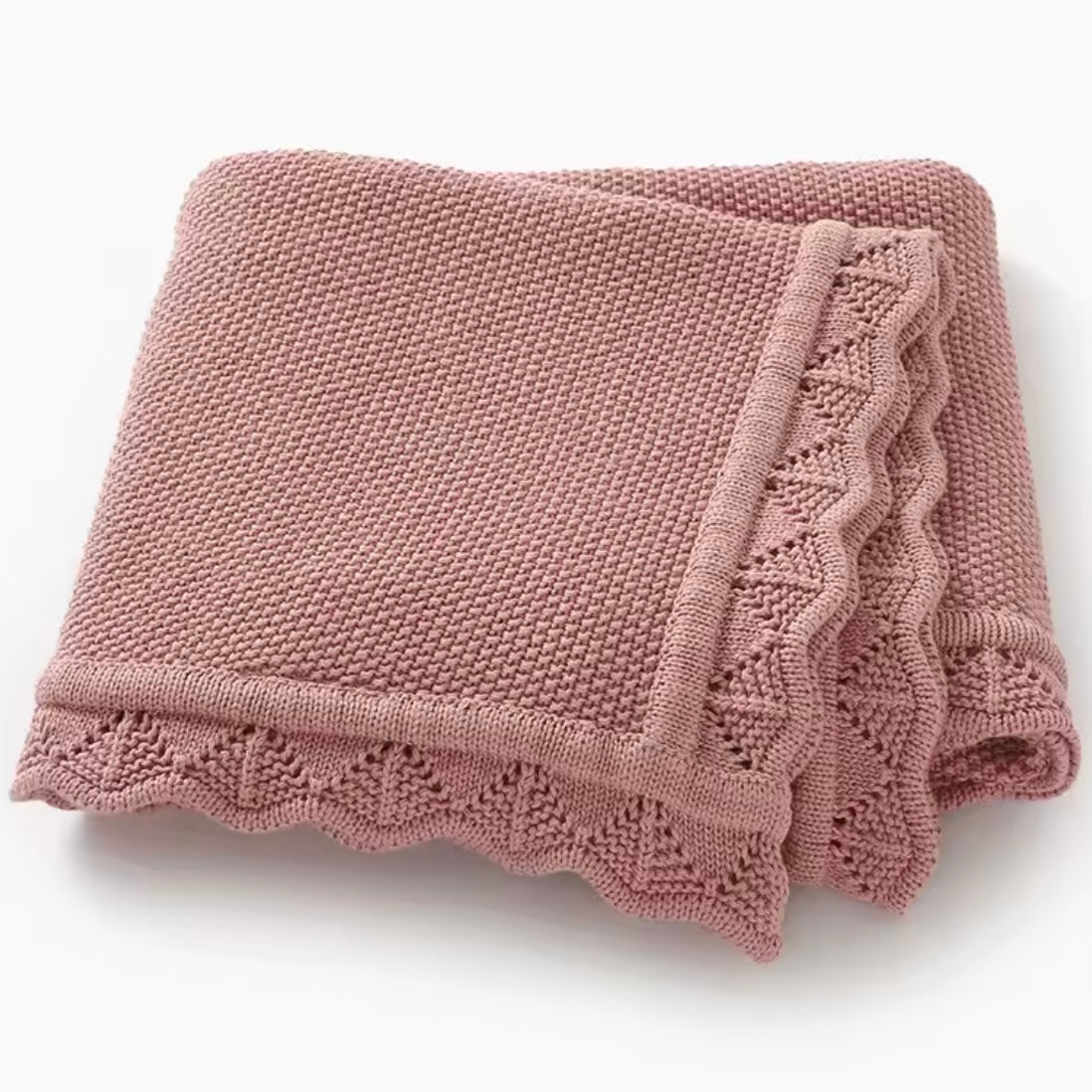 Cotton knit scallop edge blanket