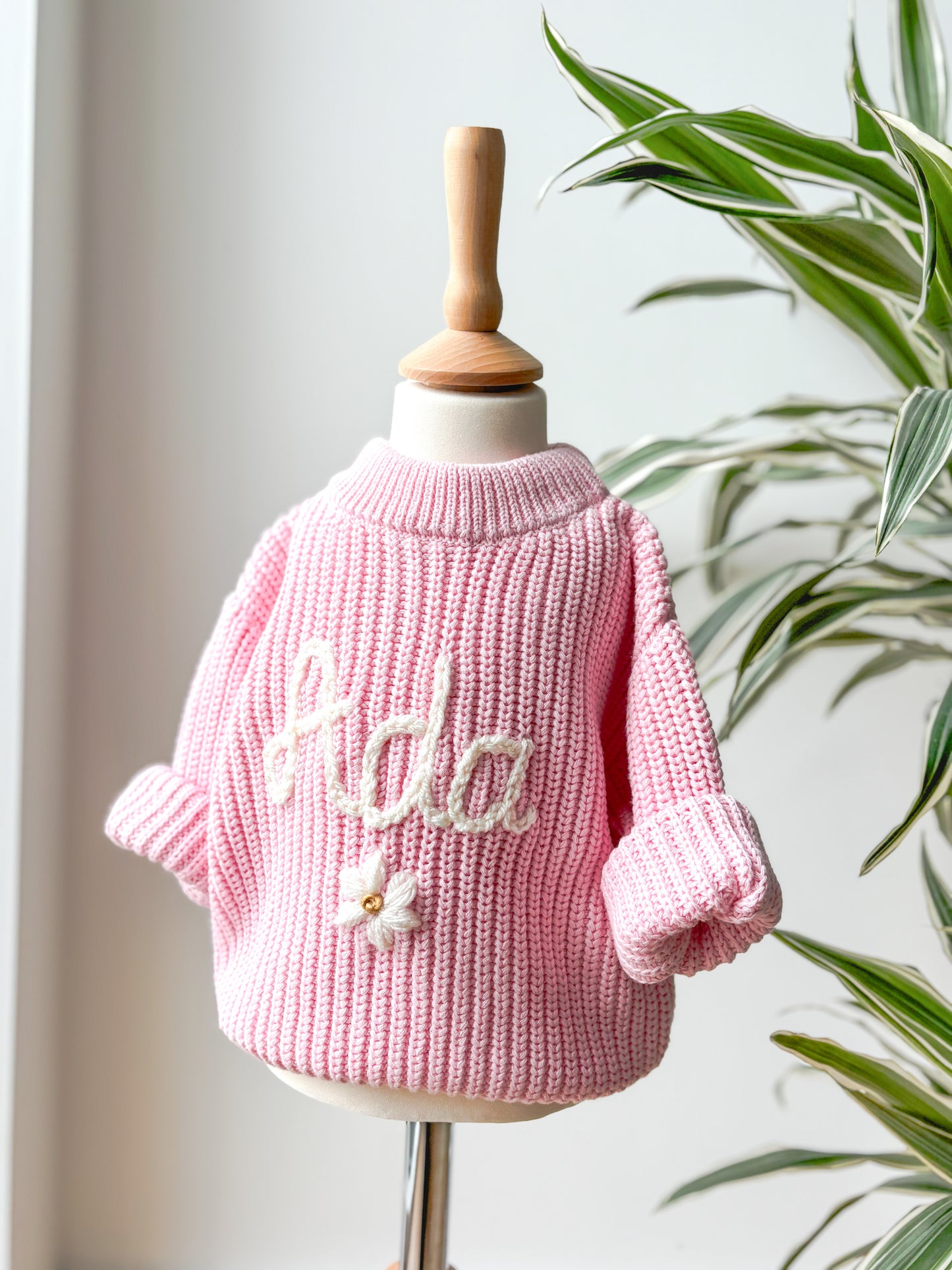 Pink daisy jumper(chunky knit)