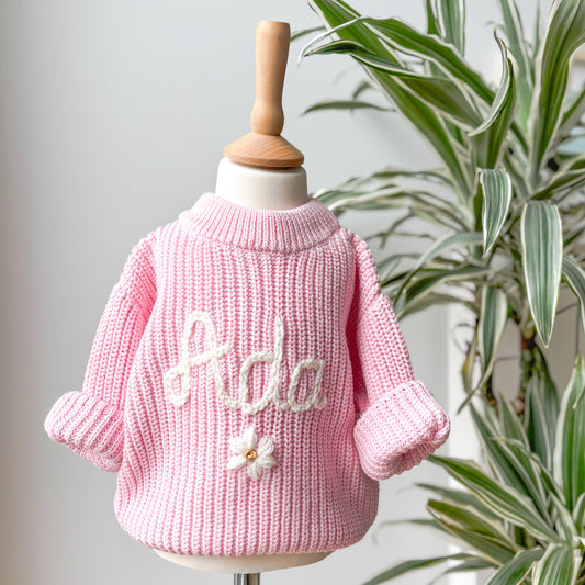 Pink daisy jumper(chunky knit)